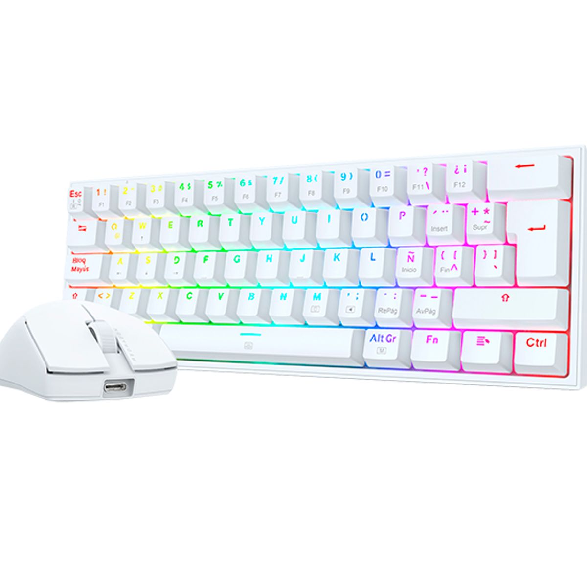 REDRAGON - Combo Redragon Teclado FIZZ K617 Blanco RGB + Mouse King M724W