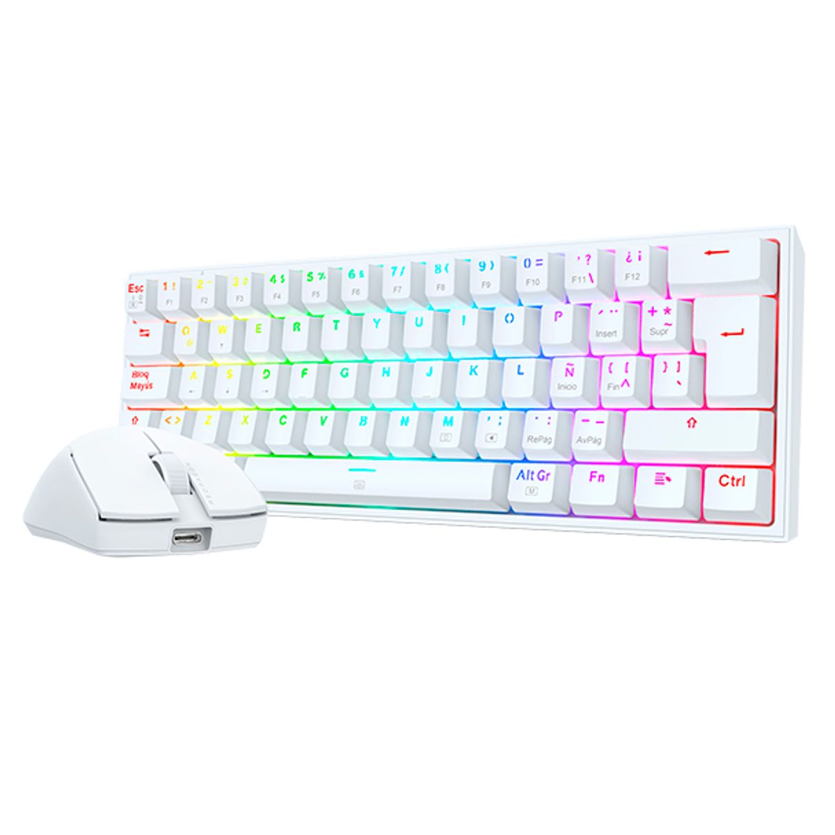 REDRAGON - Combo Redragon Teclado FIZZ K617 Blanco RGB + Mouse King M724W