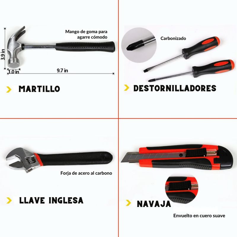 GENERICO - Set Herramientas Destornilladores Martillo Alicate