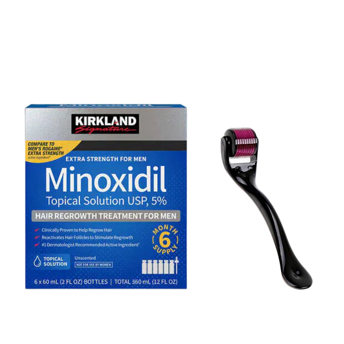 KIRKLAND - MINOXIDIL KIRKLAND TRATAMIENTO PARA 6 MESES (360 ML).+ DERMAROLLER ESTUCHE.-