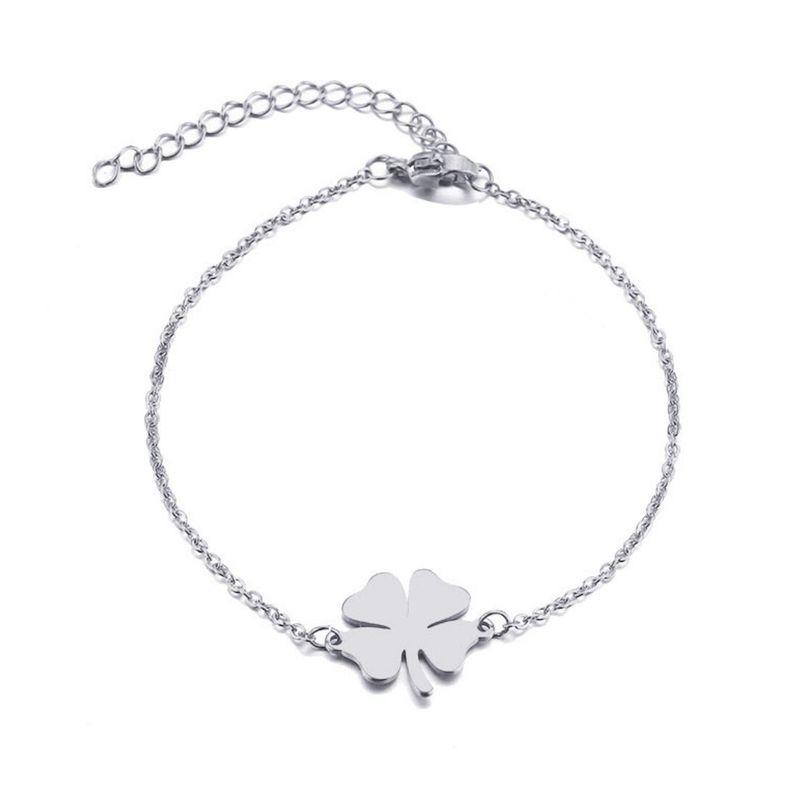 TODOJOYAS - Pulsera Trebol de La Suerte Plateada Acero