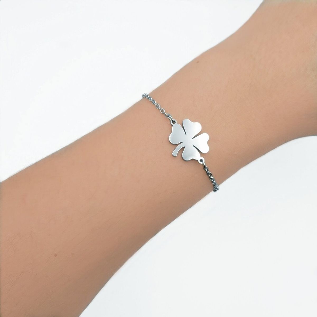 TODOJOYAS - Pulsera Trebol de La Suerte Plateada Acero