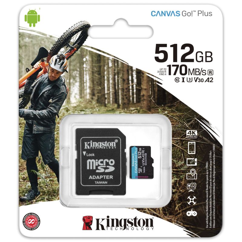 KINGSTON - Memoria MicroSD  Kingston 512 GB Canvas Go! Plus Uhs-i A2 V30 U3 C10