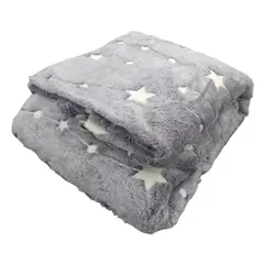GENERICO - Frazada Polar Reflectivas 1.5 Plaza Color Gris Diseño Estrella
