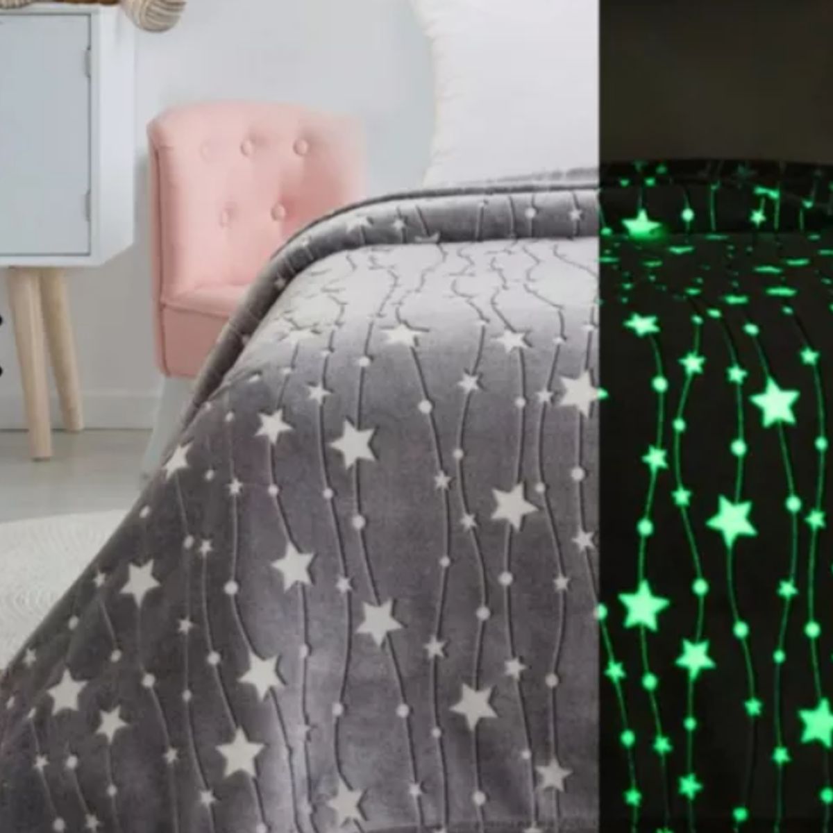 GENERICO - Frazada Polar Reflectivas 1.5 Plaza Color Gris Diseño  Estrella