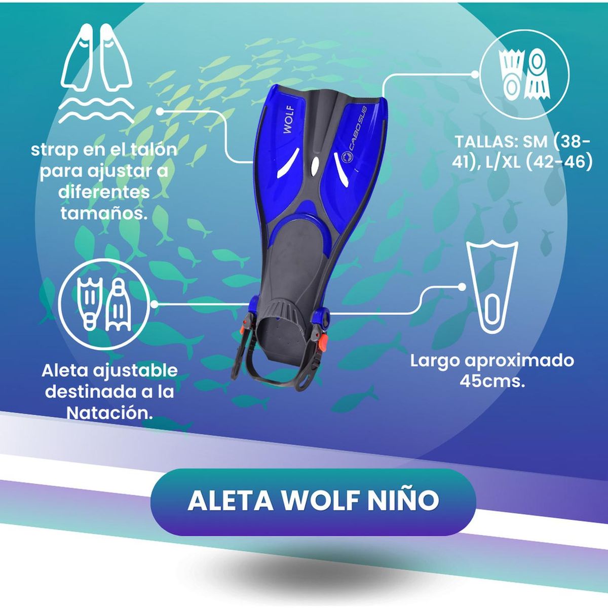 CABOSUB - Aleta de Natación Wolf Niño Comodidad y Velocidad - Azul - 27/30