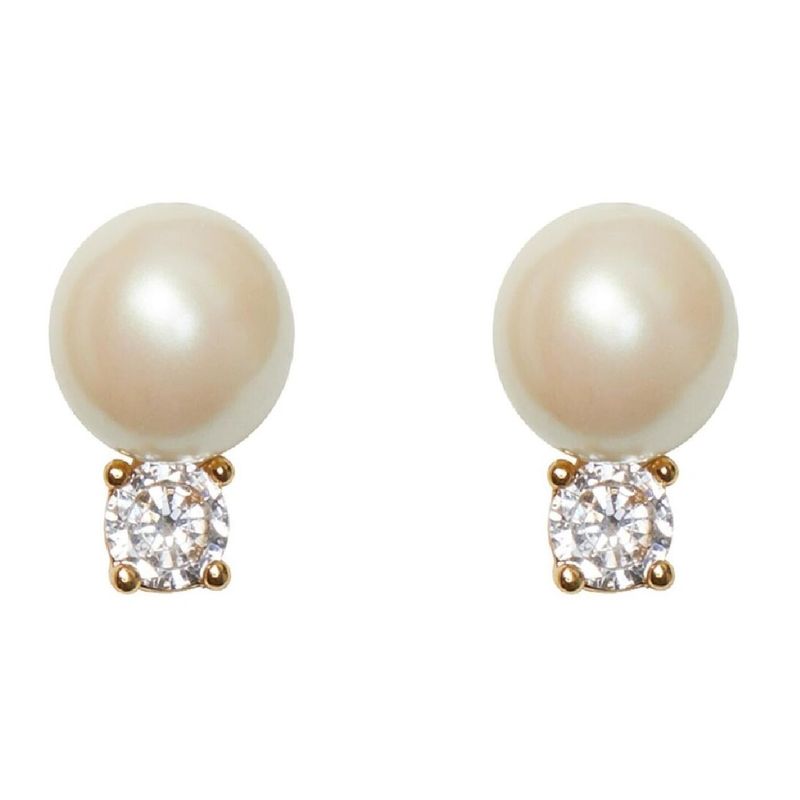 LUXURYJOYAS - Aros Perla Oro 18kt Sobre Plata 925 Delicado Exclusivo Diseño