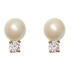 LUXURYJOYAS - Aros Perla Oro 18kt Sobre Plata 925 Delicado Exclusivo Diseño