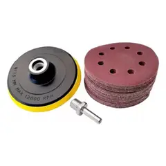 GENERICO - Pack Disco Pulidora Velcro Para Esmeril 115mm + 60 Lijas Color Negro