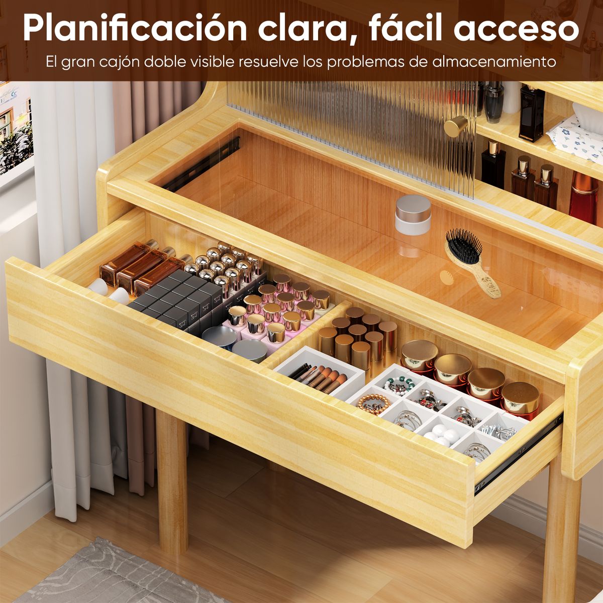 AIZO - AIZO 80cm Escritorio+Tocador Compacto Melamina Amarillo