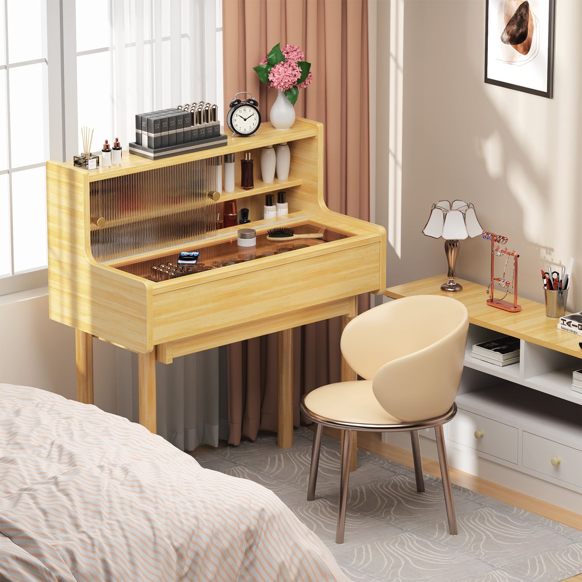 AIZO - AIZO 80cm Escritorio+Tocador Compacto Melamina Amarillo