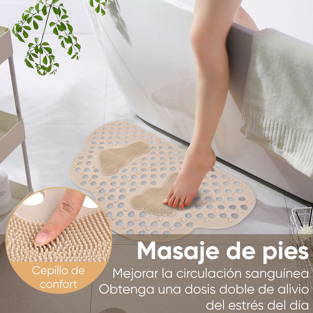 AIZO - Alfombra de Baño Antideslizante con Punto Masaje Segura Cómoda 70x40cm