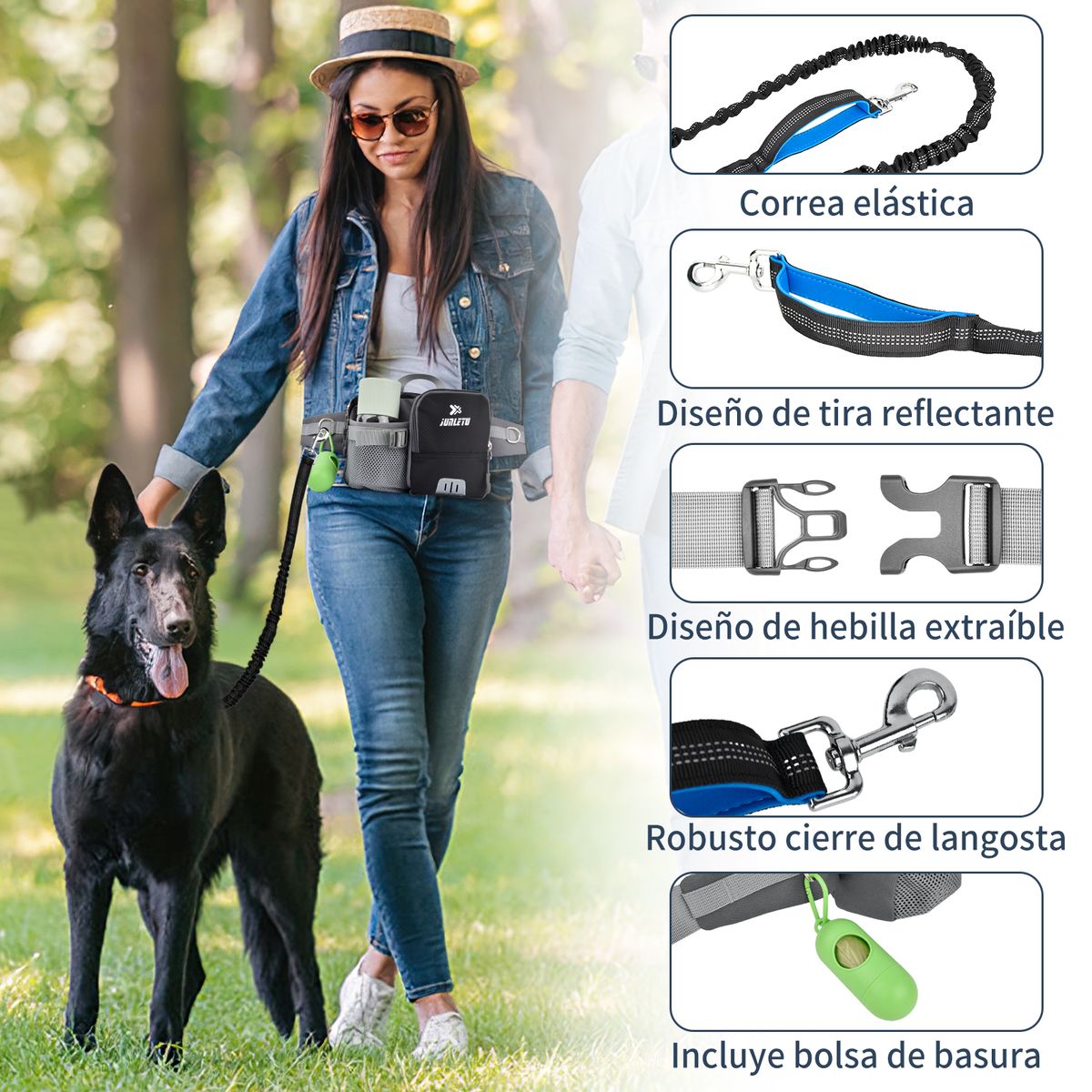 AIZO - AIZO Correa Antitirón Reflectante para Perros Negro