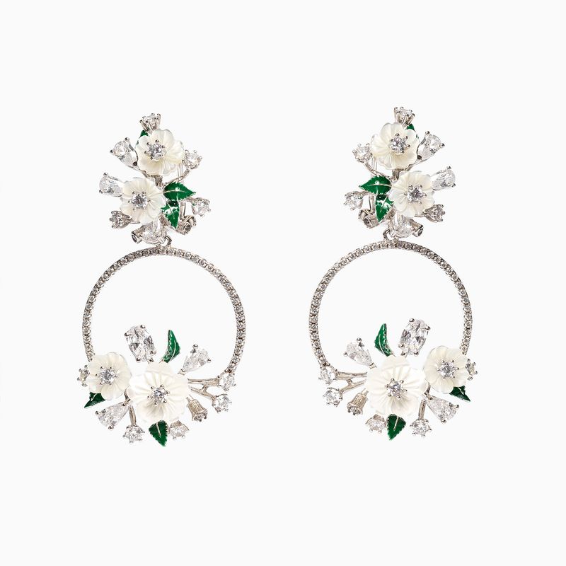 LA GARZA - Aros Plata Mujer Nácar Blanco y Circones