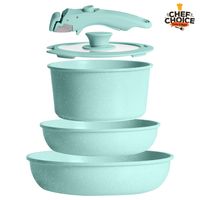 Batería Cocina 5 Pcs Granito Antiadherente Smart Mango Verde Macaron