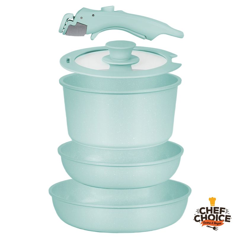 CHEFCHOICE - Batería Cocina 5 Pcs Granito Antiadherente Smart Mango Verde Macaron