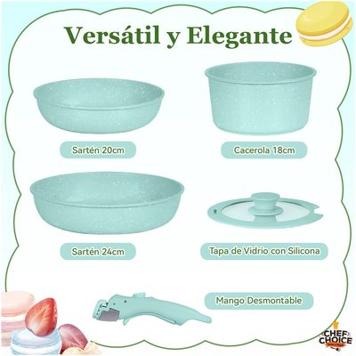 Imagen 2 del producto Batería Cocina 5 Pcs Granito Antiadherente Smart Mango Verde Macaron