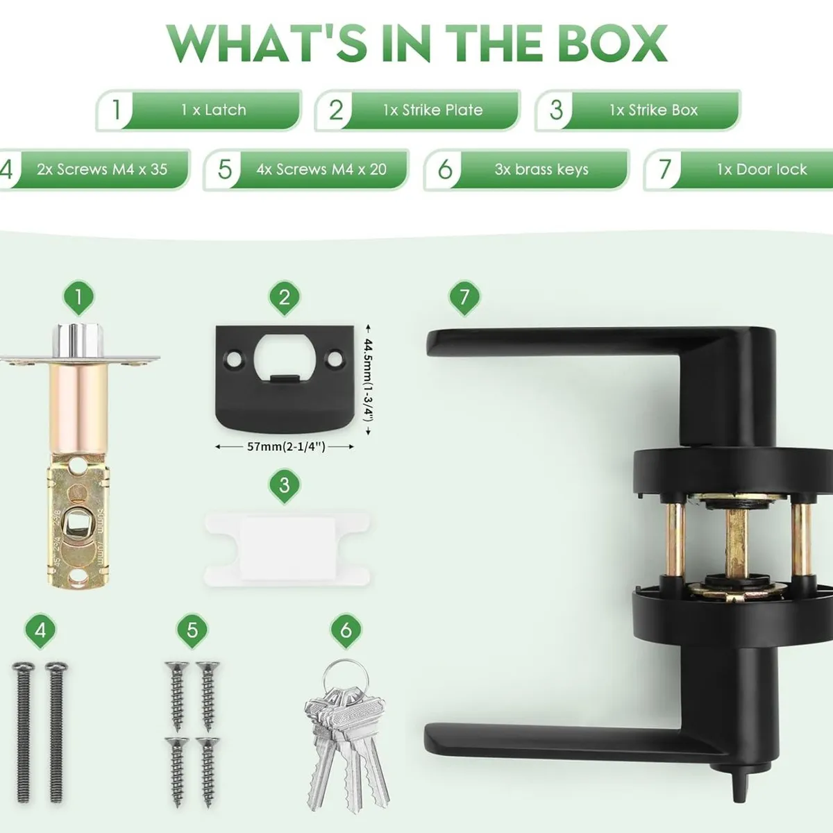 KUANGYE - Cerradura Chapa Manija Para Puerta Recamara Negro