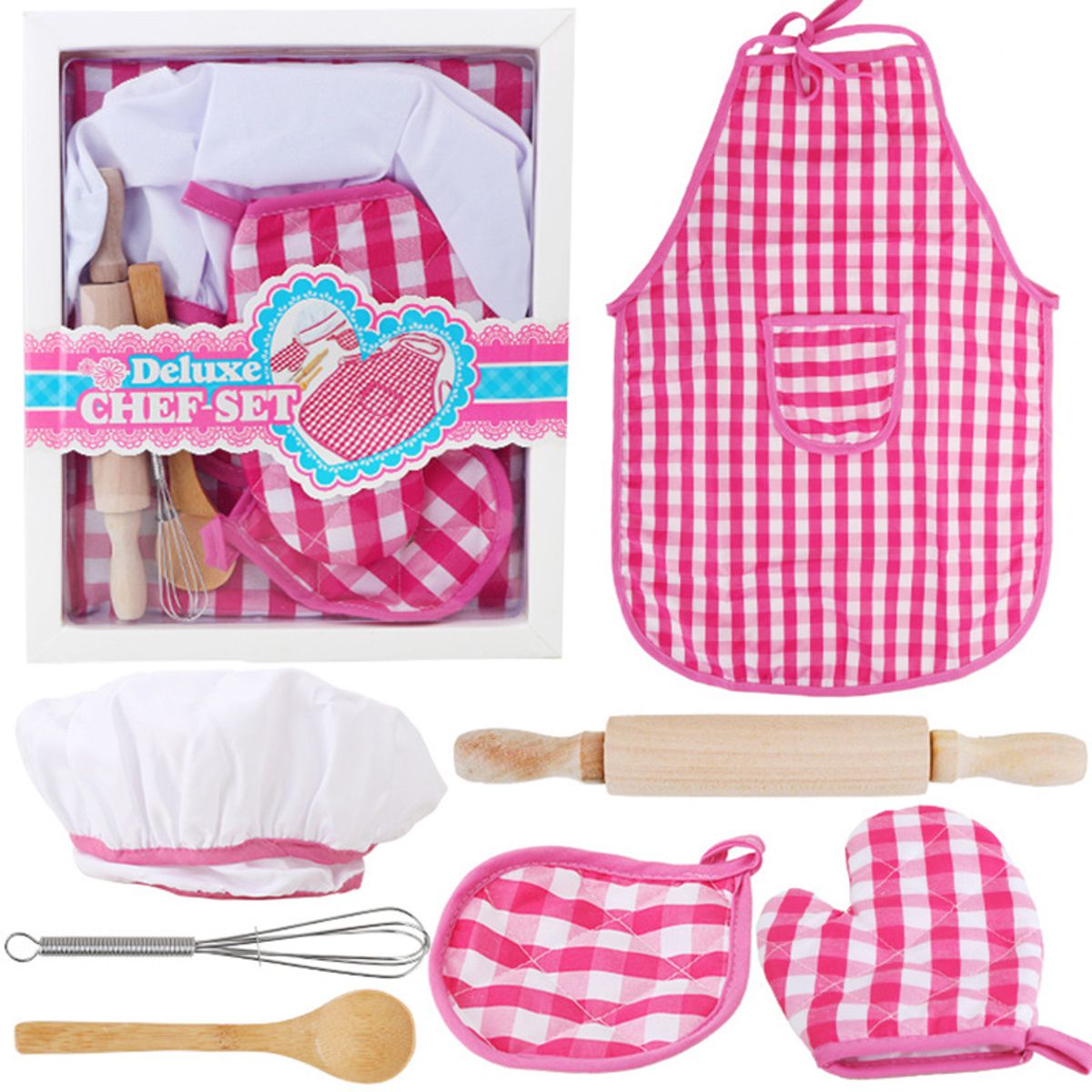 EDWINAYY - Set Delantal Y Gorro Chef Infantil Y Guantes Y Cocina Menaje