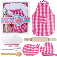 EDWINAYY - Set Delantal Y Gorro Chef Infantil Y Guantes Y Cocina Menaje