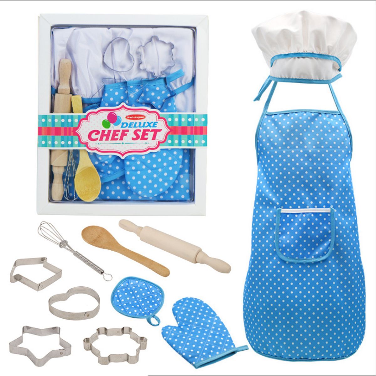 EDWINAYY - Set Delantal Y Gorro Chef Infantil Y Guantes Y Cocina Menaje