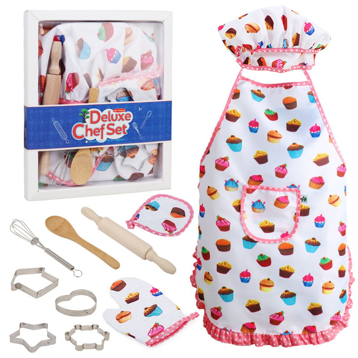 EDWINAYY - Set Delantal Y Gorro Chef Infantil Y Guantes Y Cocina Menaje