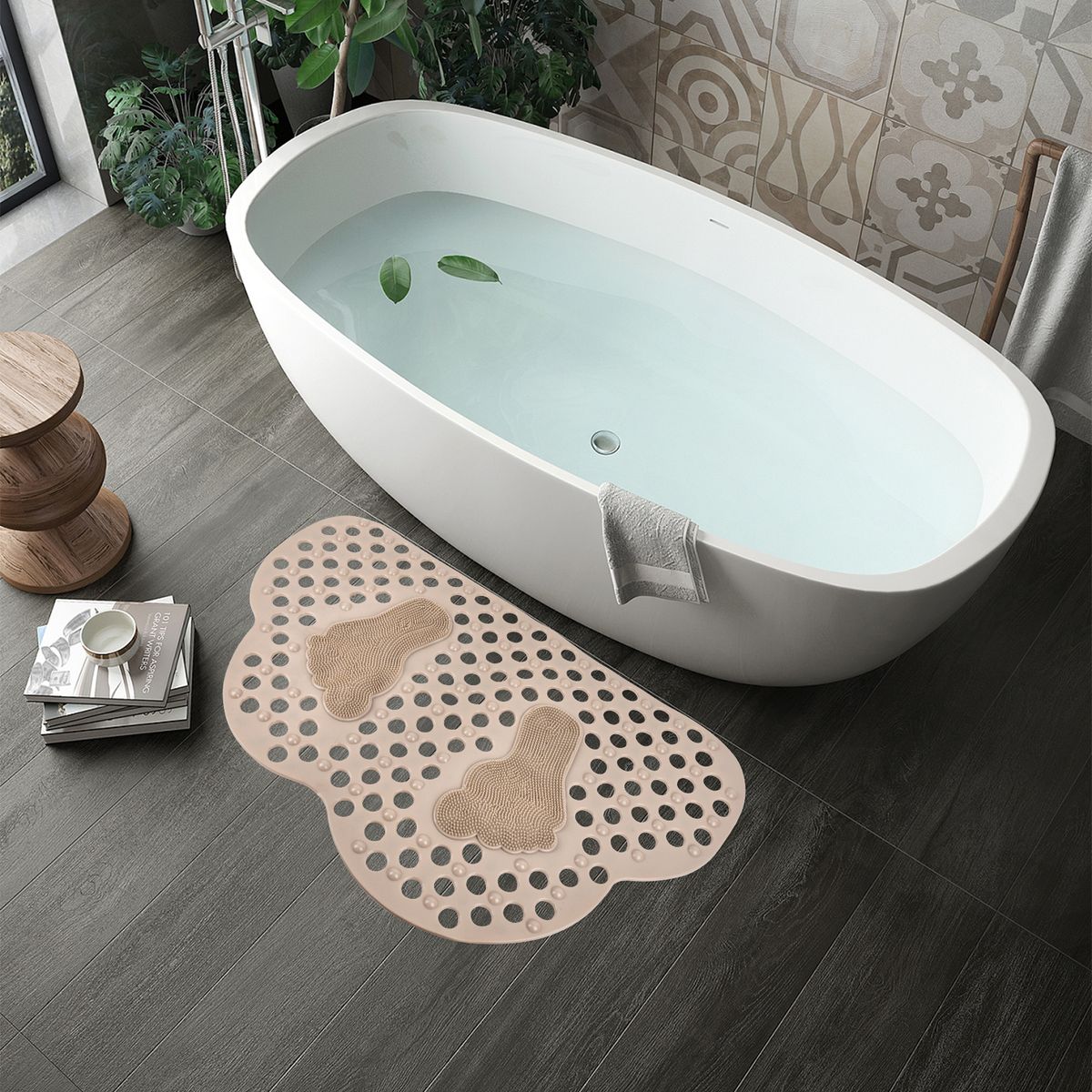 AIZO - Alfombra de Baño Antideslizante con Punto Masaje Segura Cómoda 80x50cm