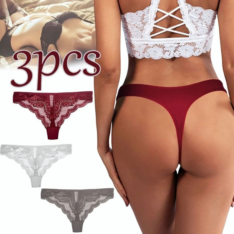 EDWINAYY - Pack 3 Colaless Mujer Algodon Con Encaje Sexy Tanga Hilos