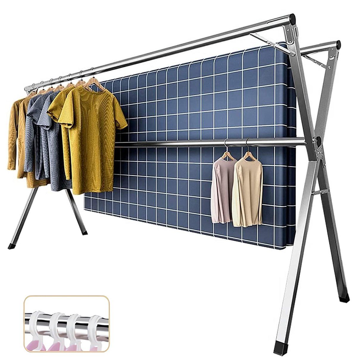 GENERICO - Tendedero Plegable Para Ropa De Acero Inoxidable Con Ganchos