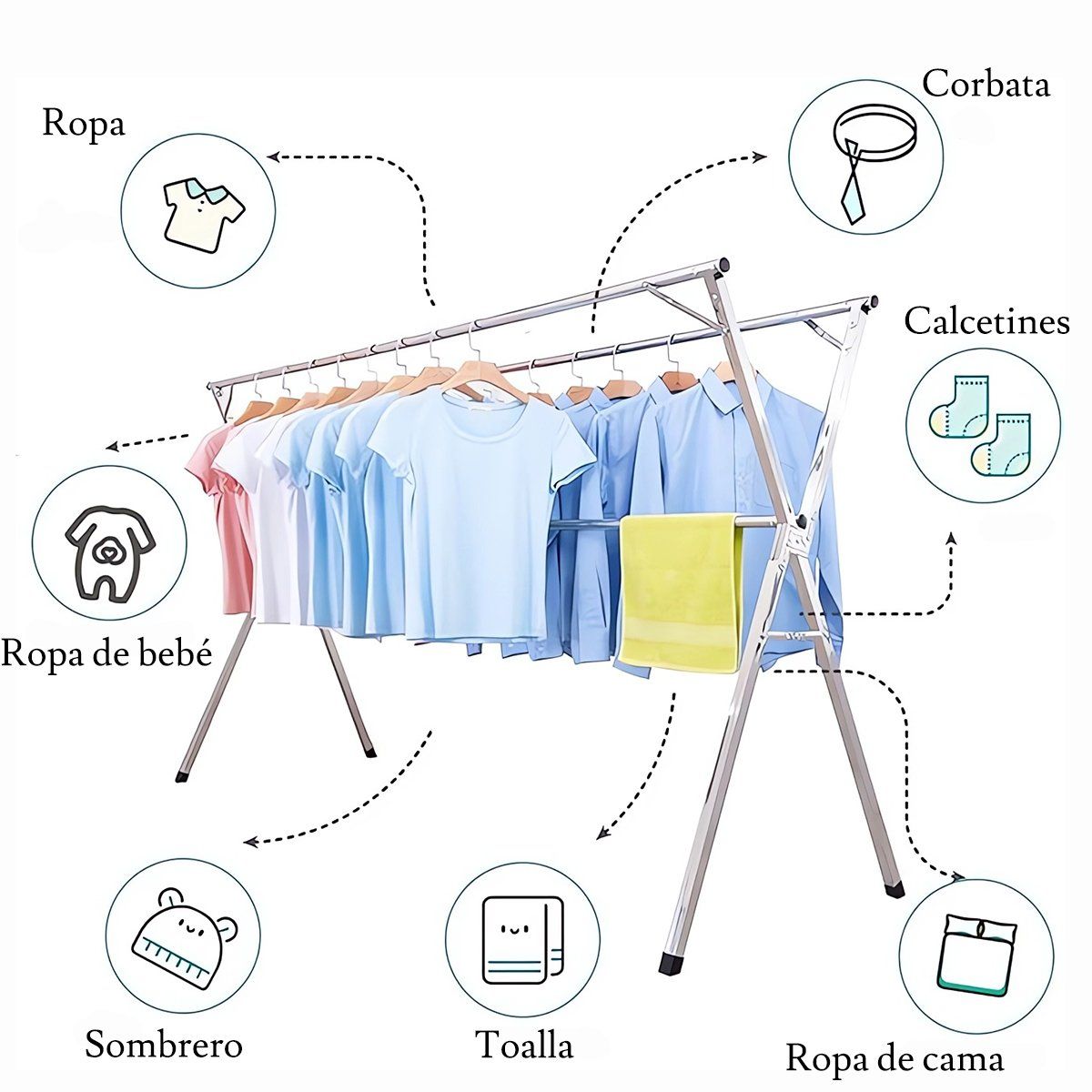 GENERICO - Tendedero Plegable Para Ropa De Acero Inoxidable Con Ganchos