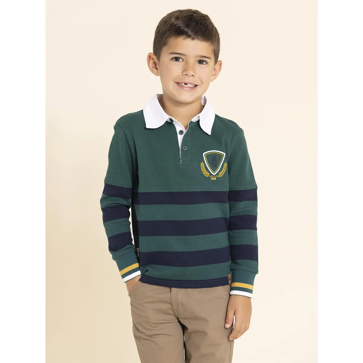 HUSH PUPPIES - Polera Manga Larga Chester Niño Verde HUSH PUPPIES