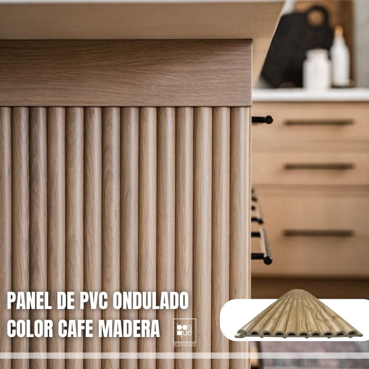 CASAS DEL BOSQUE - Revestimiento Pvc Ondulado Color Café Madera - Bosque Interiorismo