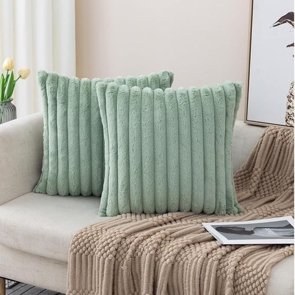 AZ AURAZEUS - Fundas De Cojines Set X2 Cama Sillon Suave VERDE 45 X 45 Almohada AZ