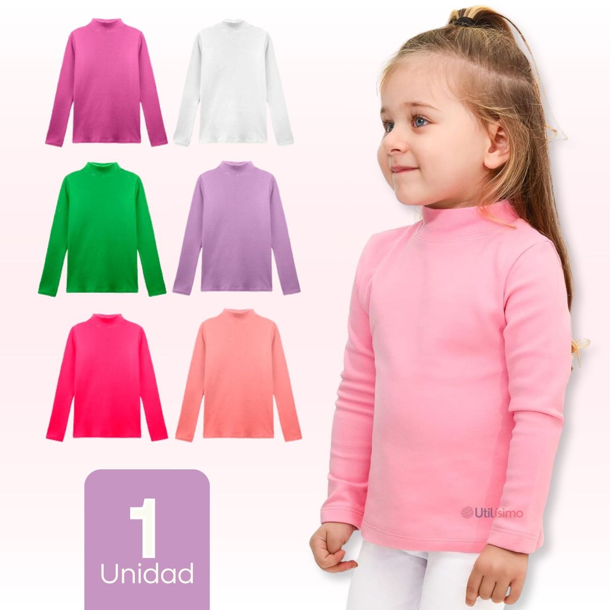 UTILISIMO - Camiseta Beatle 100% Polar Primera Capa Polera Niña Cuello Alto
