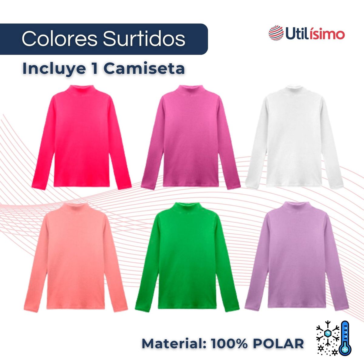 UTILISIMO - Camiseta Beatle 100% Polar Primera Capa Polera Niña Cuello Alto
