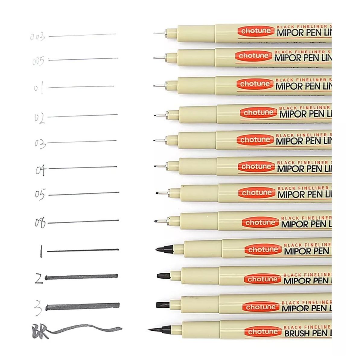 GENERICO - Set 12 Lápices Tiralíneas Negros Fineliner Dibujo Manga