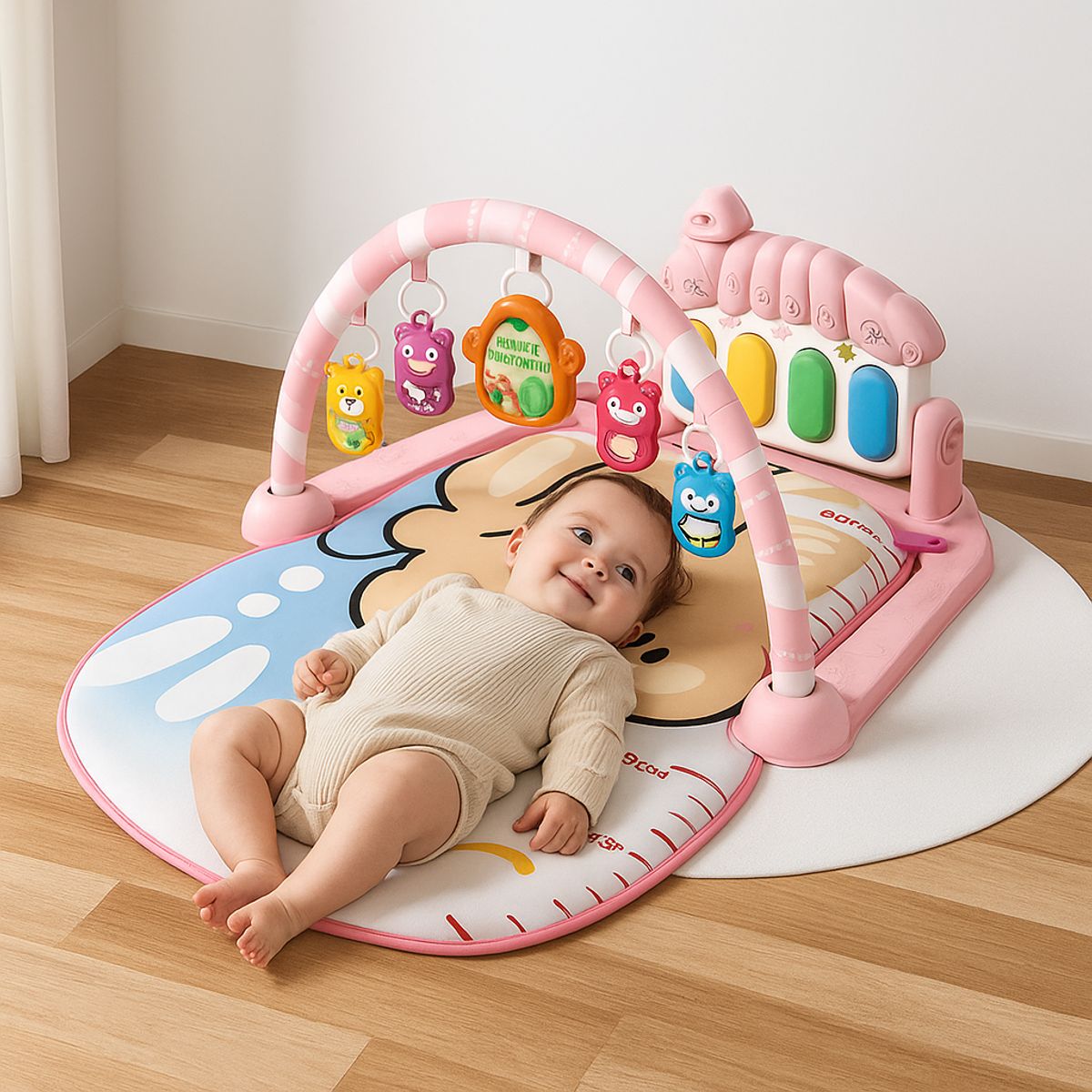 ALPHA - Gimnasio Alfombra Bebe Piano 3 en 1 Little Bear Rosado