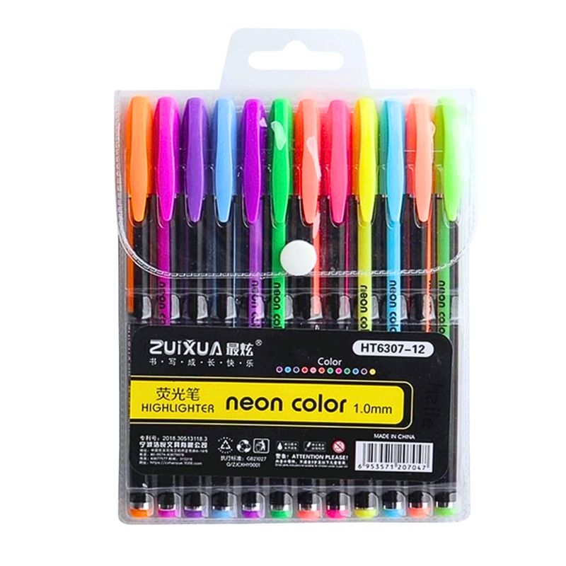 GENERICO - Lápices Tinta Gel Neón Set 12 Unidades 1,0 Mm