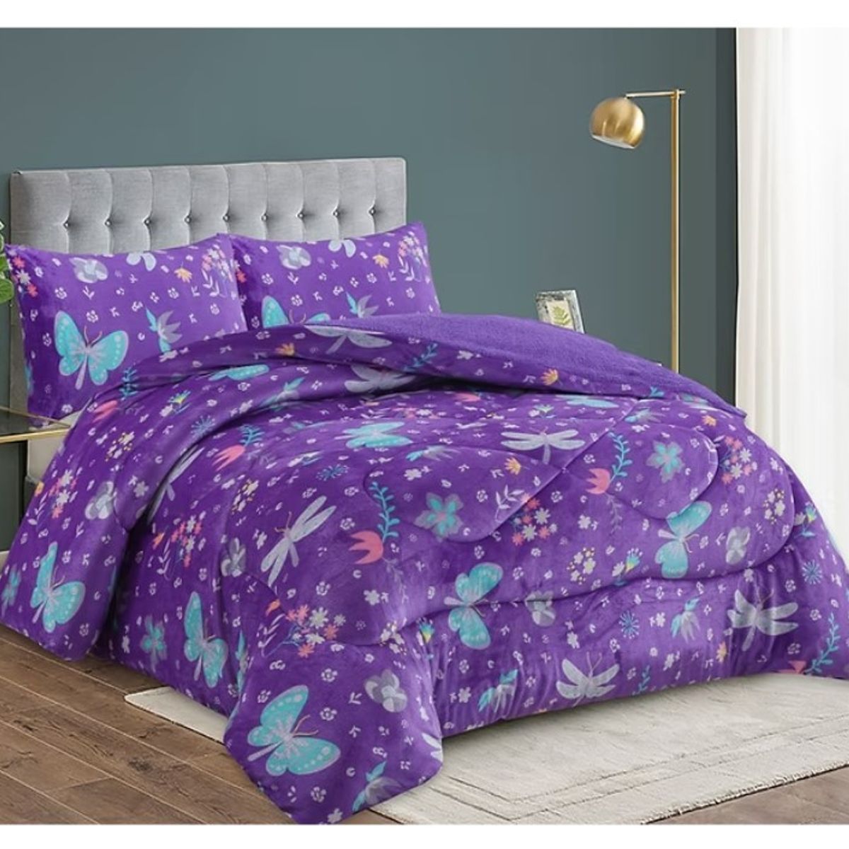 COMPRAPO - Cobertor Chiporro Juvenil Modelo Mariposas y Libélulas 2 Plazas