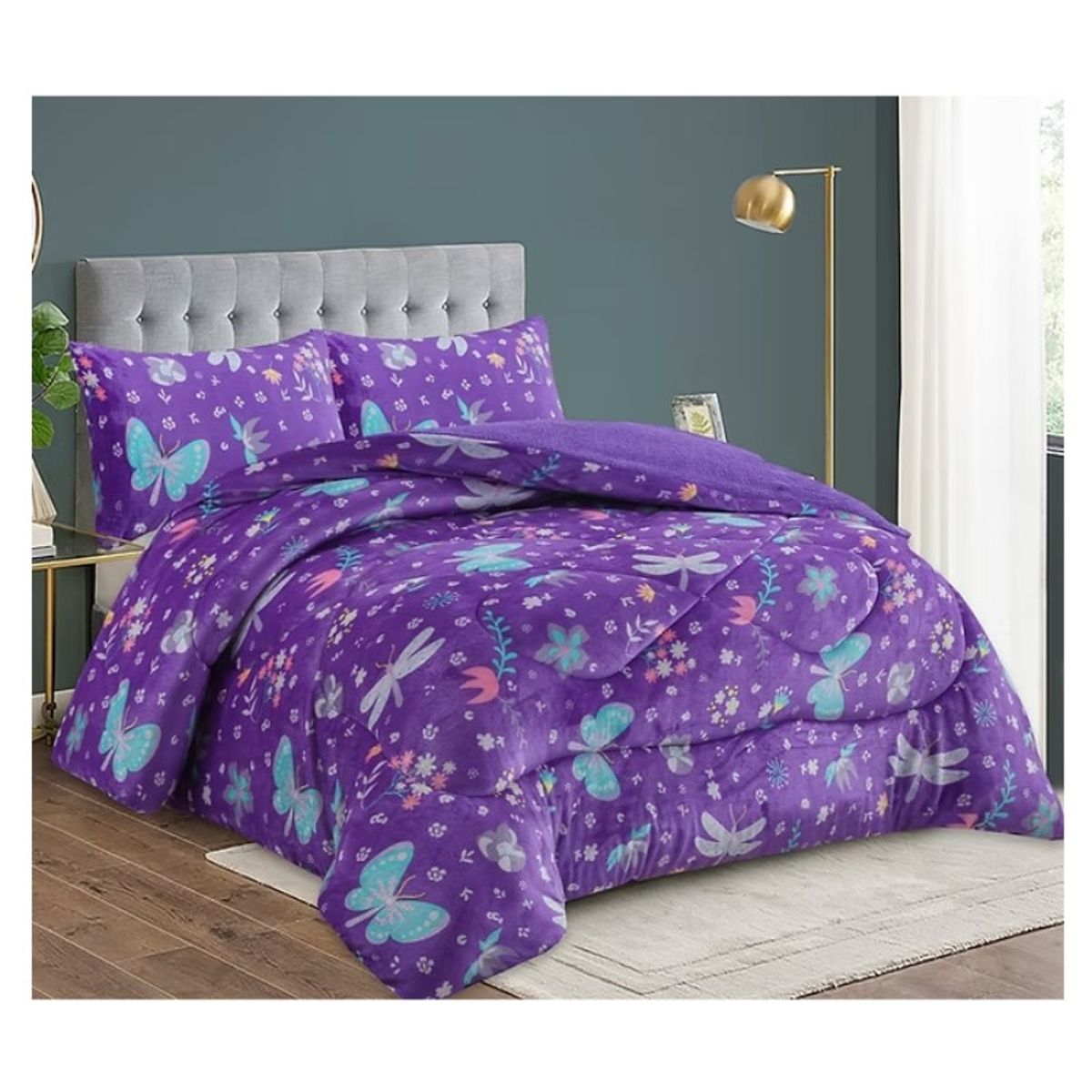 COMPRAPO - Cobertor Chiporro Juvenil Modelo Mariposas y Libélulas 2 Plazas