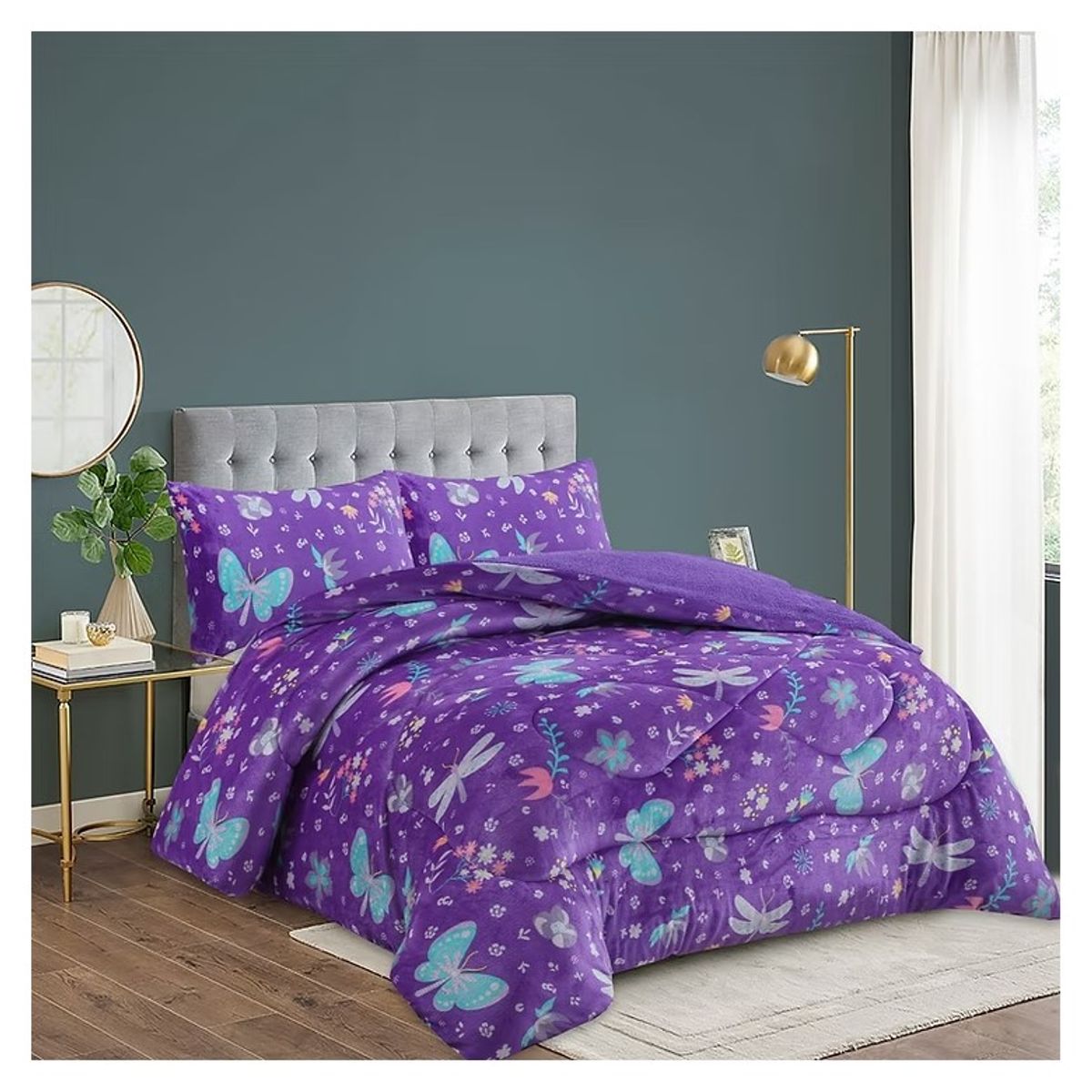 COMPRAPO - Cobertor Chiporro Juvenil Modelo Mariposas y Libélulas 2 Plazas