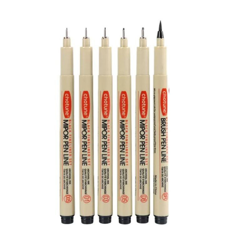 GENERICO - Set 6 Lápices Tiralíneas Negros Fineliner Dibujo Manga