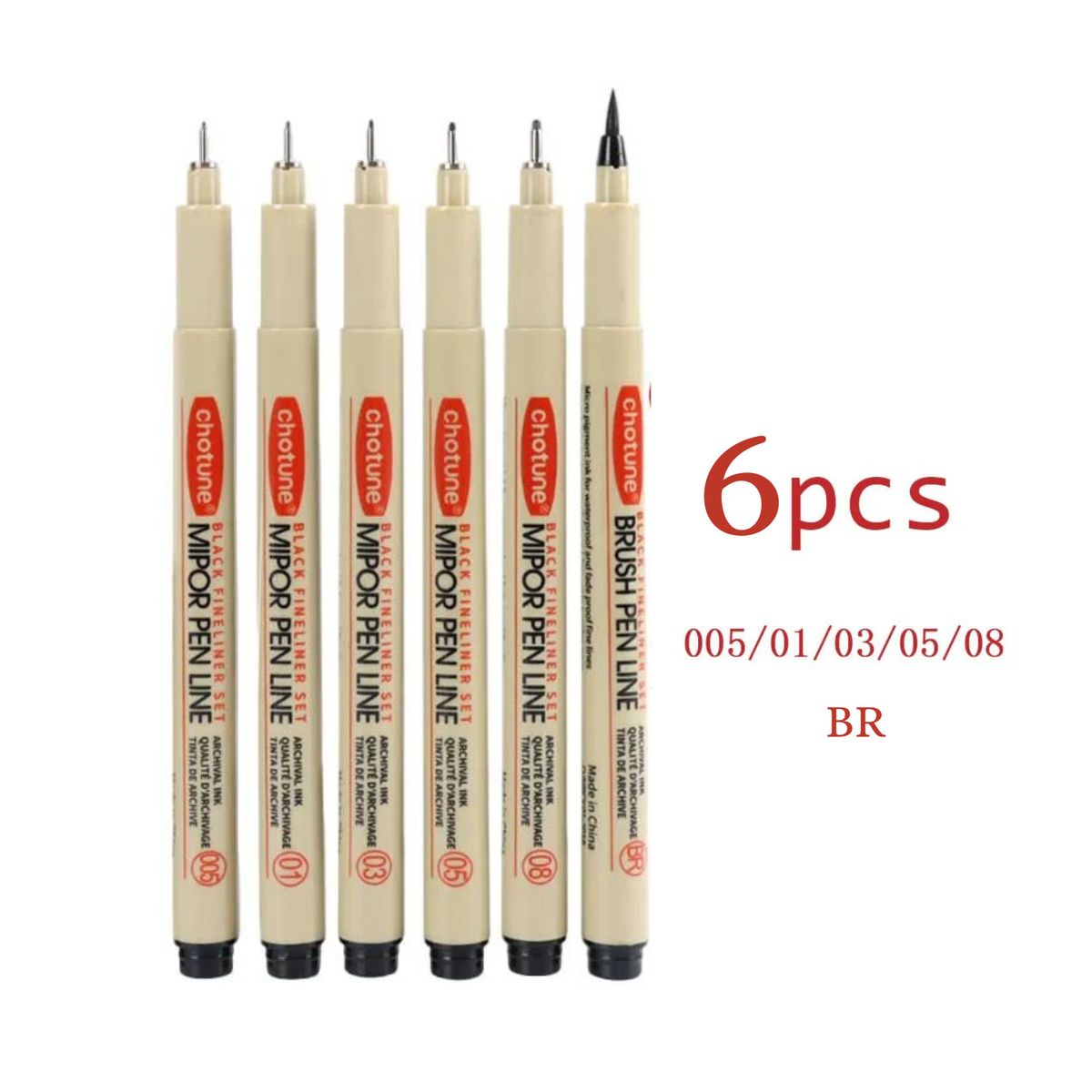 GENERICO - Set 6 Lápices Tiralíneas Negros Fineliner Dibujo Manga