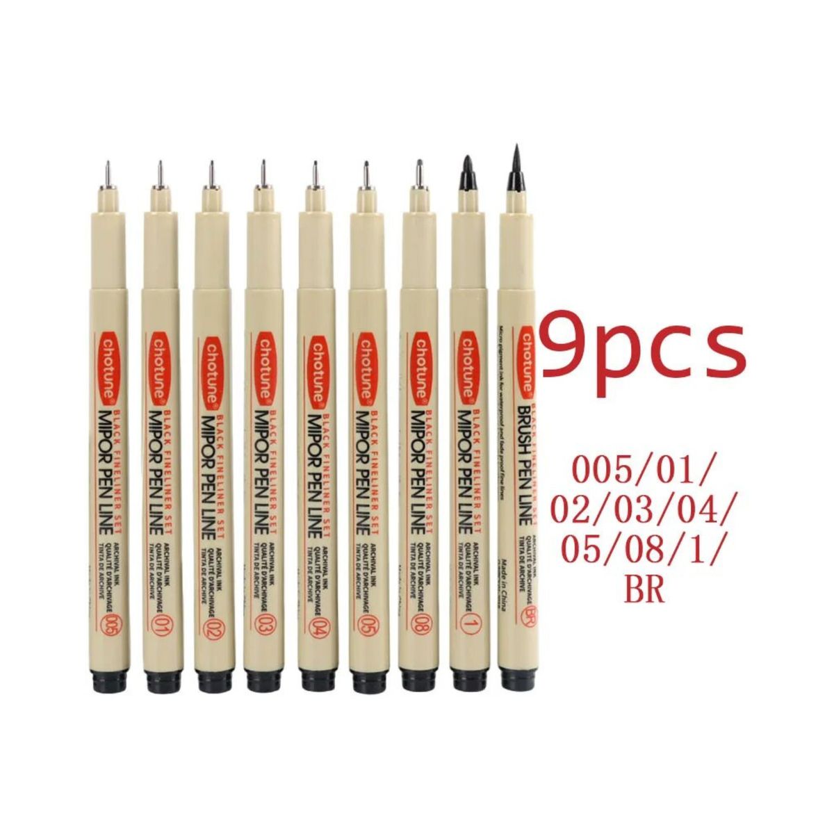 GENERICO - Set 9 Lápices Tiralíneas Negros Fineliner Dibujo Manga