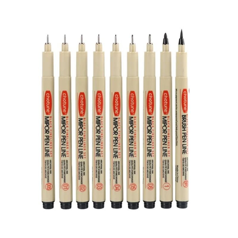 GENERICO - Set 9 Lápices Tiralíneas Negros Fineliner Dibujo Manga