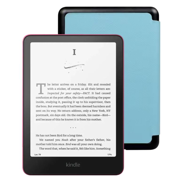 KINDLE - Kindle Paperwhite 7" 2024 16 GB Raspberry con Funda Premium Celeste