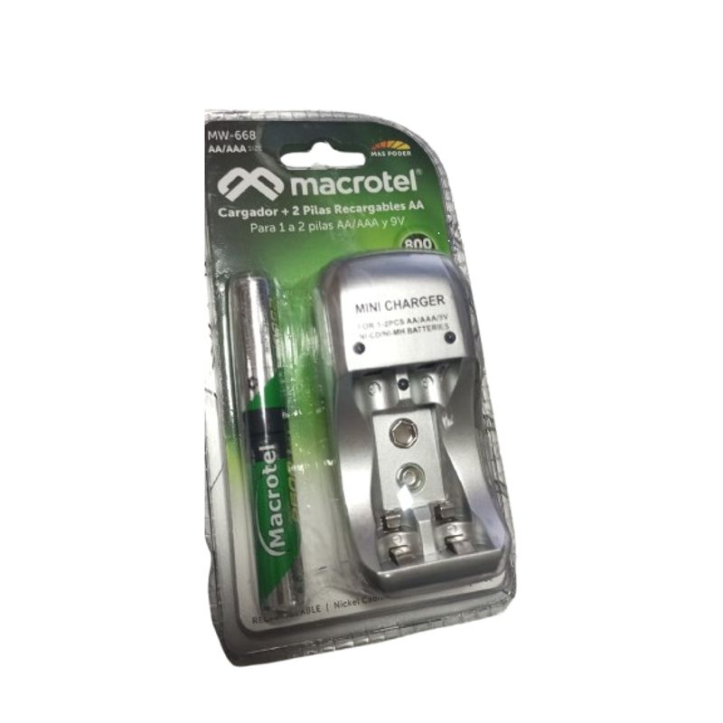 GENERICO - Cargador Pilas Macrotel + 2 pilas AA 2500mha