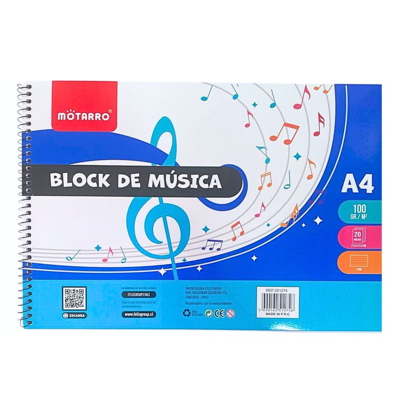 MOTARRO - Block De Música A4 Croquera Con Pentagrama Para Composición