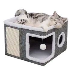 ALPHA - Cama Mascota Soft Comfort Con Rascador y Techo