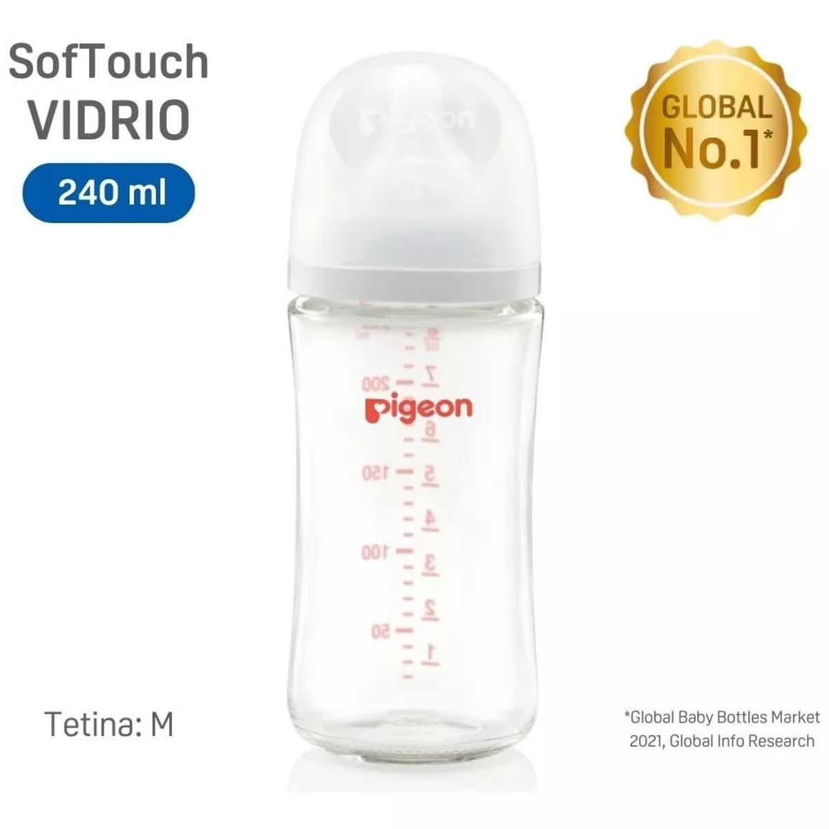 PIGEON - Mamadera Pigeon Softouch Boca Ancha 240ml Vidrio - 3+ Meses